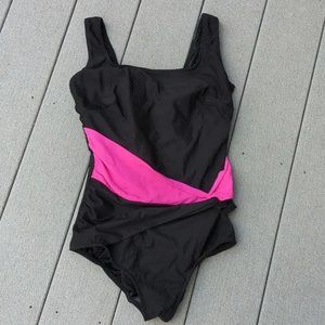 16W Inches Away Faux Wrap One-Piece Bathing Suit